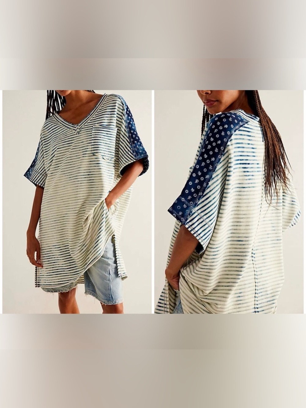 NWOT Free People We The Free True Blue Tee - indigo navy blue - XL